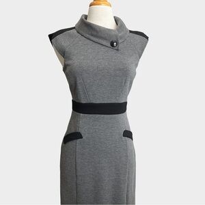 London Times Gray Ponte Sheath Dress Size 6 | Sleeveless Funnel Neck Workwear